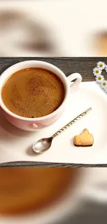 Mobile wallpaper of coffee and flower heart on a table.