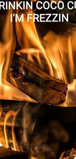 Cozy fireplace with vibrant flames and rustic wooden logs.