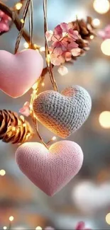 Soft knitted heart design with warm lights.