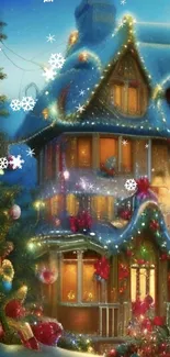 Enchanting holiday cottage with Christmas decor.