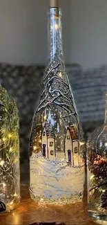 Decorative bottles with warm string lights creating a cozy atmosphere.