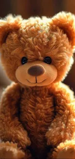 A cozy, plush teddy bear with soft brown fur and gentle lighting.