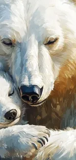 Polar bears cuddling in artistic style.