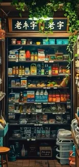 Vintage shop filled with products and plants.