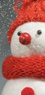 Snowman in red knit hat and scarf wallpaper.