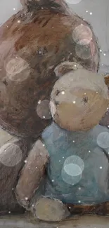 Artistic wallpaper of cozy teddy bears in soft neutral tones.