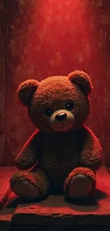 Teddy bear in rustic lighting setting.