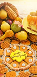 Thanksgiving cookies and fruits with pumpkins.