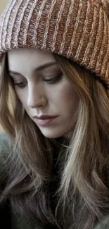 Woman in knitted hat with a cozy winter style.