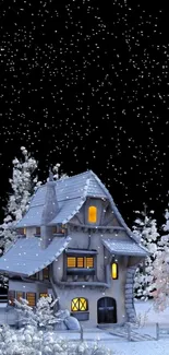 Mobile wallpaper of cozy house in snowy winter night.