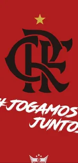 CR Flamengo logo on a red background with hashtag jogamos juntos.