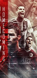 Dynamic CR7 homecoming mobile wallpaper featuring iconic football moments.