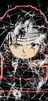 Anime character with cracked glass effect on a mobile wallpaper.