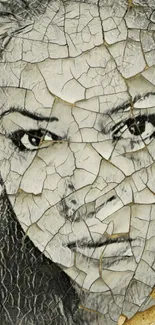 Cracked artistic face wallpaper with textured layers.