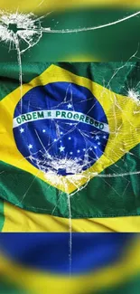 Brazilian flag with cracked glass effect wallpaper.