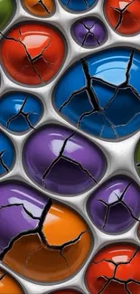 Cracked colorful stones with vibrant hues on mobile wallpaper.