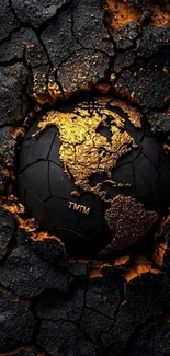 Cracked earth with golden map design wallpaper.
