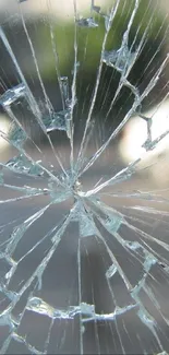 Close-up of shattered glass pattern on wallpaper.