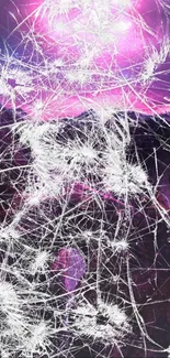 Cracked glass design with purple cosmic background.