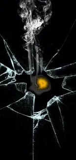 Cracked glass with smoke design on a black background.