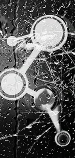 Cracked glass tech design wallpaper in black and white.