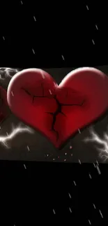 Striking cracked heart wallpaper with dark stormy background.