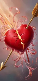 Illustration of a cracked heart with an arrow piercing through it.