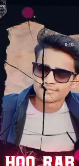 Photo of a person with cracked screen effect and sunglasses.