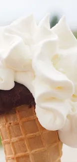 Ice cream cone with chocolate and vanilla against a blurred background.