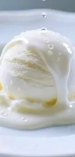 Vanilla ice cream scoop with creamy drips.