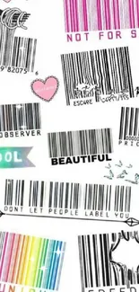 Creative barcode art with colorful accents and motivational quotes.