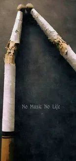 Wallpaper with broken cigarettes and 'No Music No Life' inscription.