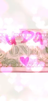 Mobile wallpaper featuring a dollar bill with pink accents and doodles.