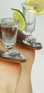 Artistic mobile wallpaper with unique high heel shot glasses.