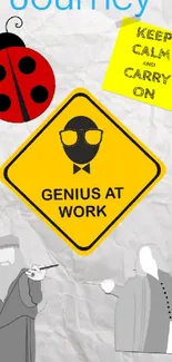 Creative wallpaper featuring a ladybug and genius sign.