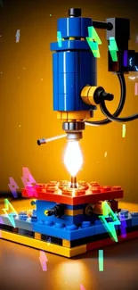 Vibrant Lego lamp art with glowing light and colorful blocks.