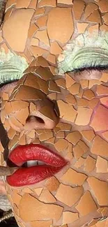 Creative mosaic design of a woman's face with vibrant makeup.