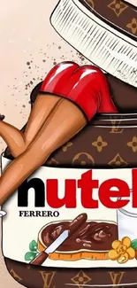 Creative Nutella-themed artwork on mobile wallpaper.