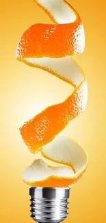 Orange peel shaped like a lightbulb on an orange background.