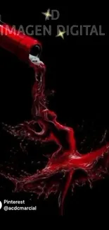 Red liquid splash art on black background.