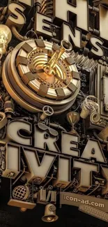 Steampunk creativity design with gears in bronze tones.