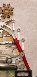 Creative Christmas tree made of tools as mobile wallpaper.