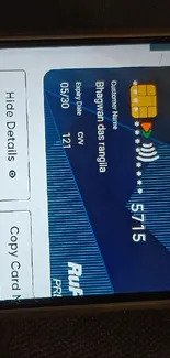 Smartphone displaying a credit card screen.
