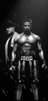 Black and white boxing themed mobile wallpaper with cinematic elements.