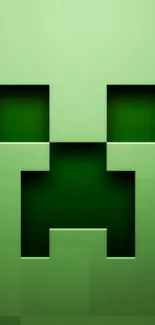 Pixelated Creeper face in green hues for mobile wallpaper.