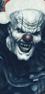 Creepy clown with Santa hat wallpaper.