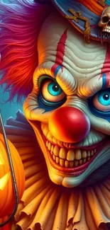 Creepy clown with a lantern on Halloween wallpaper