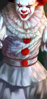 Eerie clown in white costume mobile wallpaper.