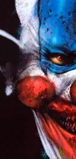 Creepy clown mobile wallpaper with vibrant colors.