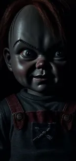 Creepy doll with dark background mobile phone wallpaper.